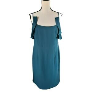 Nanette Lepore Dark Green Spaghetti Strap Ruffle Sheath Party Dress Sz 10 NWT